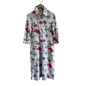 Tucker Silk Cotton Floral Midi Dress S Button Front Belted Romantic Boho